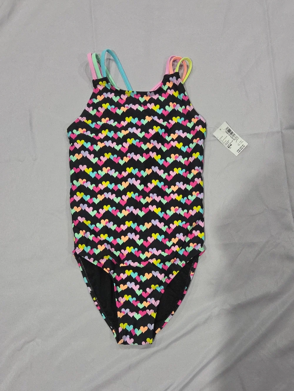 NWT Children's Place Black Heart-Print One-Piece Swimsuit, Size M 7/8